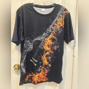 HOT FLAMING GUITAR Front & Back Design. Size Medium New W/O Tags
